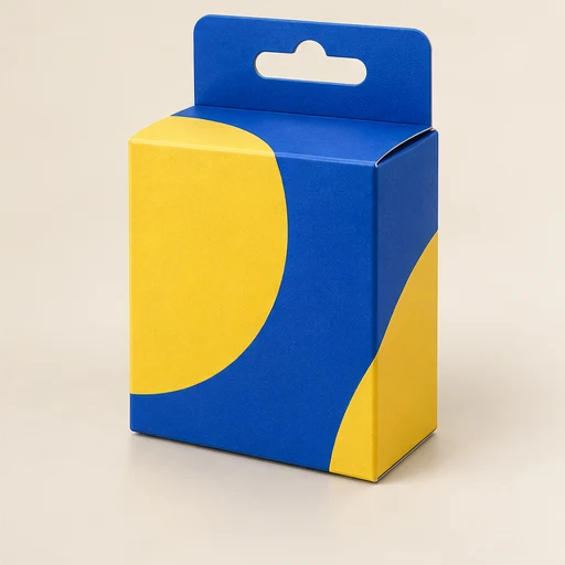 Hang-tab carton: An extended panel with a hanging slot supports retail peg display. Confirm hook fit, product weight and board strength.