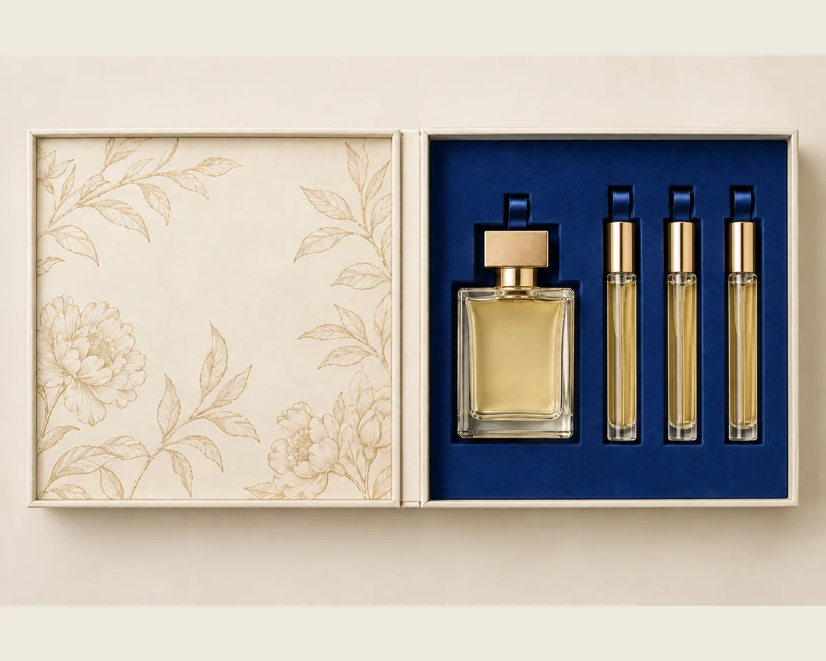 Ivory fragrance presentation box with a deep blue bottle insert