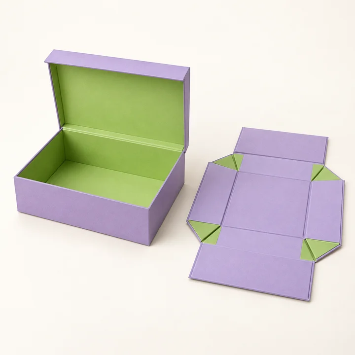 Fold-flat rigid packaging illustration