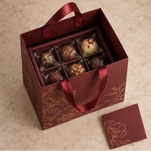 Burgundy ribbon-handle gift bag