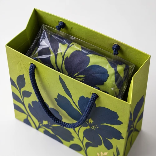 Custom silk scarf packaging — Cord-handle paper bag — Packed products