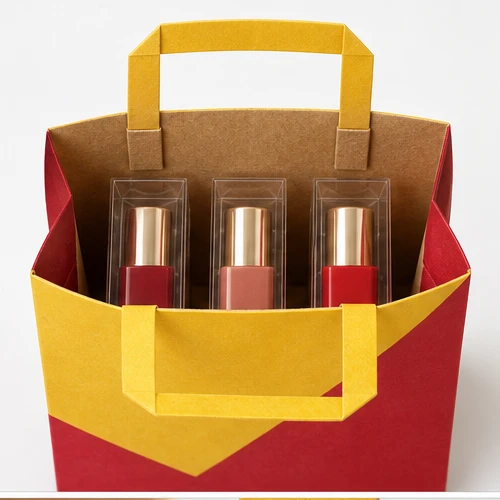 Custom lipstick trio packaging — Flat-paper handle bag — Packed products