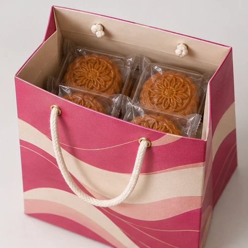 Custom wrapped mooncakes packaging — Cord-handle paper bag — Packed products
