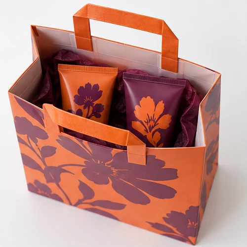 Custom hand cream duo packaging — Flat-paper handle bag — Packed products