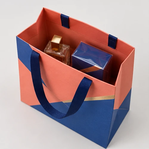 Custom miniature fragrance packaging — Ribbon-handle paper bag — Packed products
