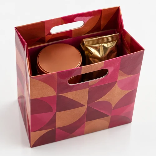 Custom tea tin packaging — Die-cut handle paper bag — Packed products