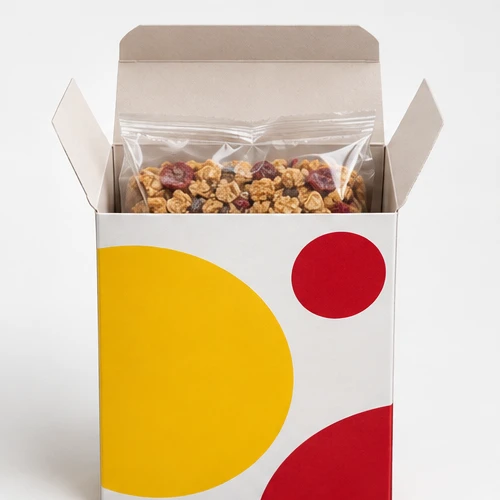 Custom sealed granola pouch packaging — Tuck-end carton — Packed presentation