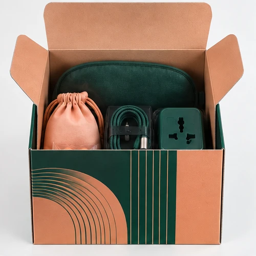 Custom travel accessories packaging — Crash-lock bottom carton — Packed presentation