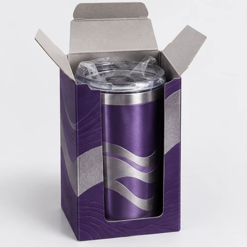 Custom tumbler packaging — Window tuck carton — Packed presentation