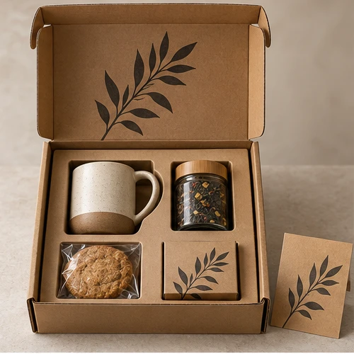 Kraft corrugated mailer with a fitted gift set insert