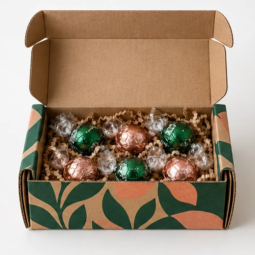 Custom wrapped chocolates packaging — Roll-end mailer — Packed presentation