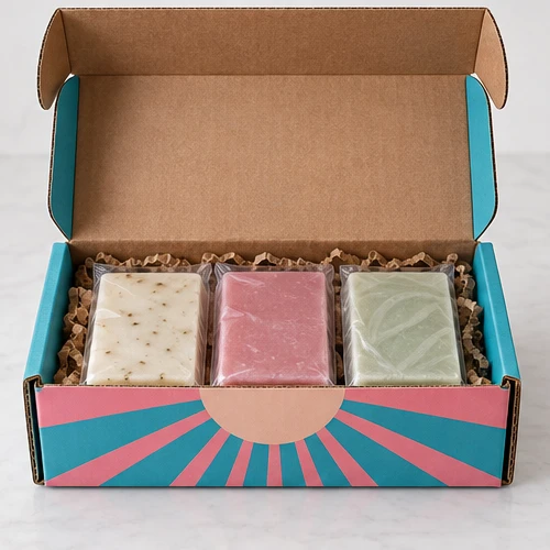Custom soap bars packaging — Roll-end mailer — Packed presentation
