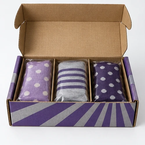 Custom socks gift packaging — Divided roll-end mailer — Packed presentation