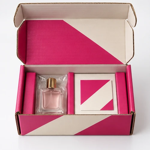 Custom miniature fragrance packaging — Roll-end mailer — Packed presentation