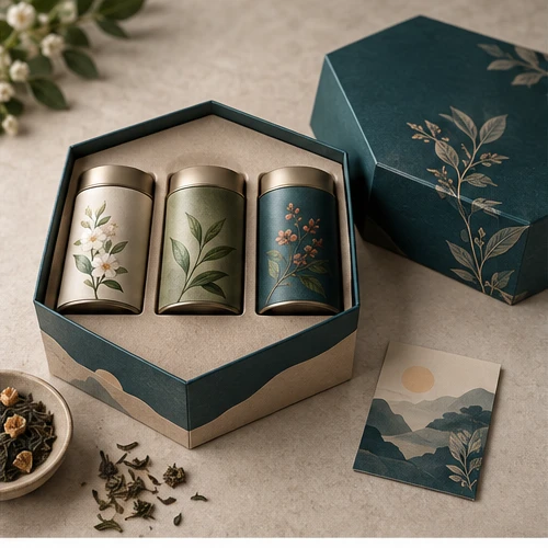 Seasonal tea trio — Hexagonal lift-off box