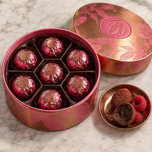 Cacao truffle gift — Round lift-off box