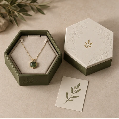 Gemstone necklace gift — Hexagonal lift-off box
