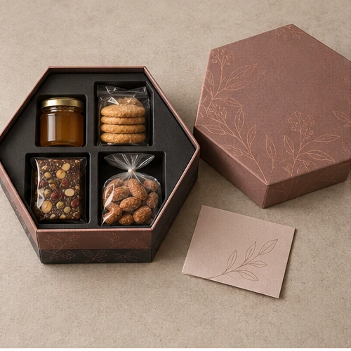 Regional delicacy selection — Hexagonal lift-off box