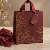 Custom burgundy ribbon-handle gift bag packaging — Ribbon-handle bag — Complete set