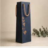 Custom single wine cotton-handle paper bag packaging — Cotton-handle bottle bag — Side gusset