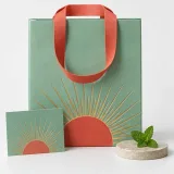Custom sealed supplement bottle packaging — Ribbon-handle paper bag — Complete set