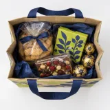 Custom festive confectionery packaging — Ribbon-handle paper bag — Interior & handles