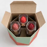 Custom lipstick trio packaging — Hexagonal tuck carton — Product & insert