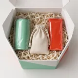 Custom client welcome kit packaging — Hexagonal tuck carton — Product & insert