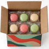 Custom sealed macarons packaging — Four-flap shipping carton — Product & insert