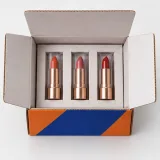 Custom lipstick trio packaging — Four-flap shipping carton — Product & insert