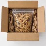 Custom sealed granola pouch packaging — Four-flap shipping carton — Product & insert