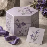 Custom botanical perfume duo packaging — Hexagonal lift-off box — Closed set