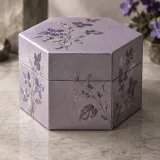 Custom botanical perfume duo packaging — Hexagonal lift-off box — Side / rear