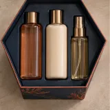 Custom haircare gift set packaging — Hexagonal lift-off box — Product & insert