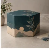 Custom tea sampler packaging — Hexagonal lift-off box — Side / rear