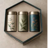 Custom tea sampler packaging — Hexagonal lift-off box — Product & insert