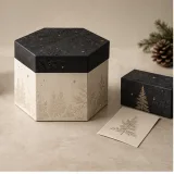 Custom cocoa gift set packaging — Hexagonal lift-off box — Closed set
