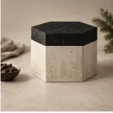 Custom cocoa gift set packaging — Hexagonal lift-off box — Side / rear