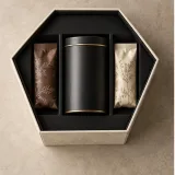 Custom cocoa gift set packaging — Hexagonal lift-off box — Product & insert