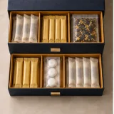 Custom travel wellness sachet packaging — Two-drawer box — Product & insert