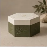 Custom gemstone necklace packaging — Hexagonal lift-off box — Side / rear