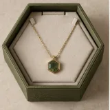 Custom gemstone necklace packaging — Hexagonal lift-off box — Product & insert
