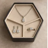 Custom bridal jewelry set packaging — Hexagonal lift-off box — Product & insert