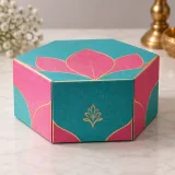 Custom festival sweet packaging — Hexagonal lift-off box — Side / rear