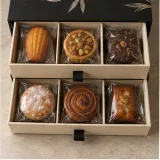 Custom pastry assortment packaging — Two-drawer box — Product & insert