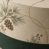 Custom seasonal cake packaging — Round lift-off box — Material & finish