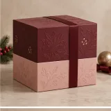 Custom holiday food hamper packaging — Two-tier lift-off box — Side / rear