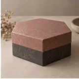 Custom regional food gift packaging — Hexagonal lift-off box — Side / rear