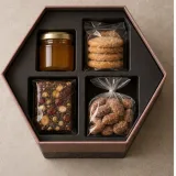 Custom regional food gift packaging — Hexagonal lift-off box — Product & insert