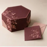 Custom event invitation packaging — Hexagonal lift-off box — Closed set